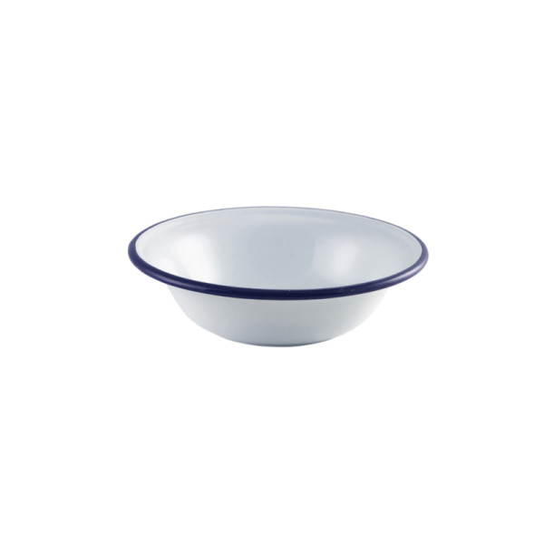 OP BESTELLING: Emaille kom met blauwe rand 16 cm 480ml