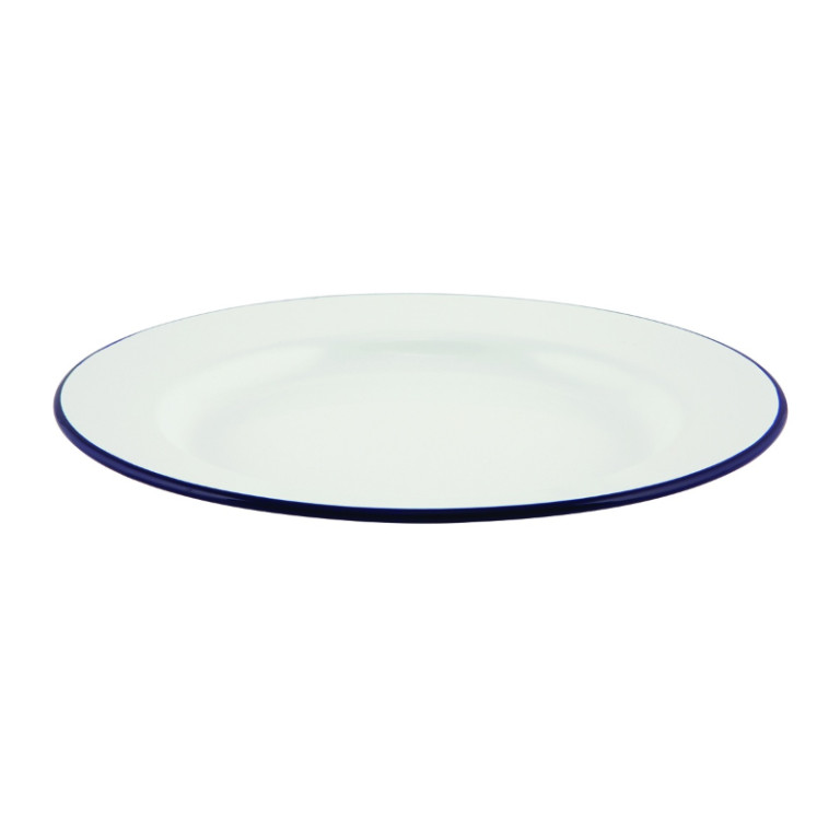 Emaille bord met blauwe rand 20 cm
