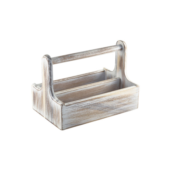 Houten tafelcaddy m/handvat wit 25x15,3x18 cm