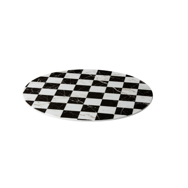 Plateau zwart/wit geblokt rond 33cm
