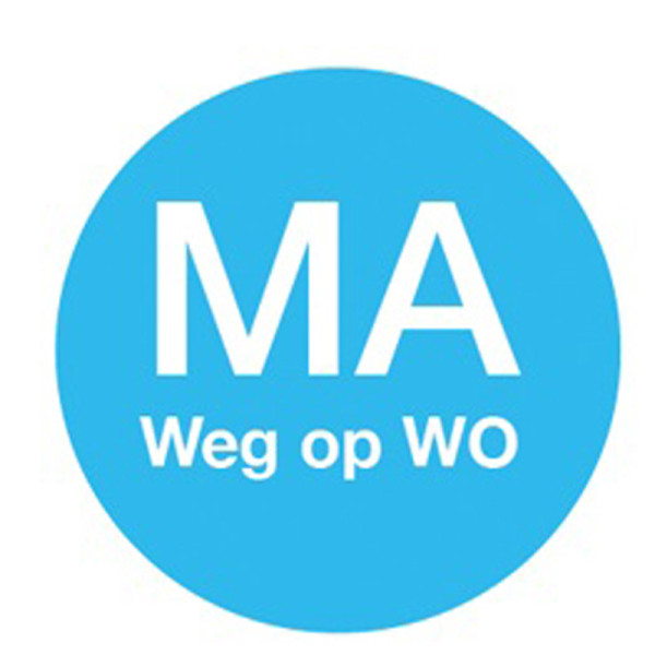 Afwasb. sticker 'ma weg op wo' 19 mm 500/rol