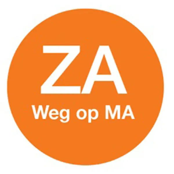 Afwasb. sticker 'za weg op ma' 19 mm 500/rol