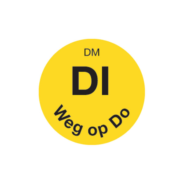 Vol. oplosbare sticker dinsdag weg op donderdag 19 mm 500/rol