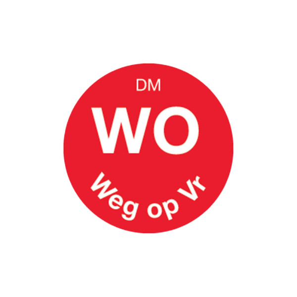 Vol. oplosbare sticker woensdag weg op vrijdag 19 mm 500/rol