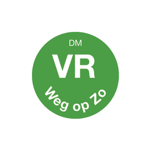 Vol. oplosbare sticker vrijdag weg op zondag 19 mm 500/rol