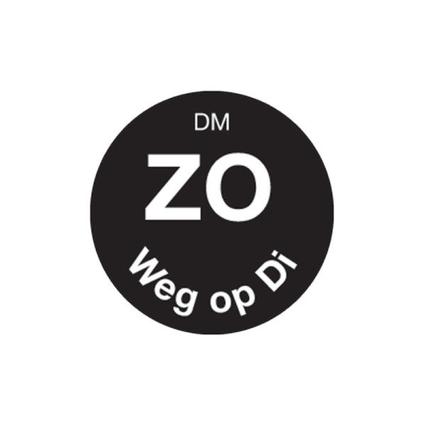 Vol. oplosbare sticker zondag weg op dinsdag 19 mm 500/rol