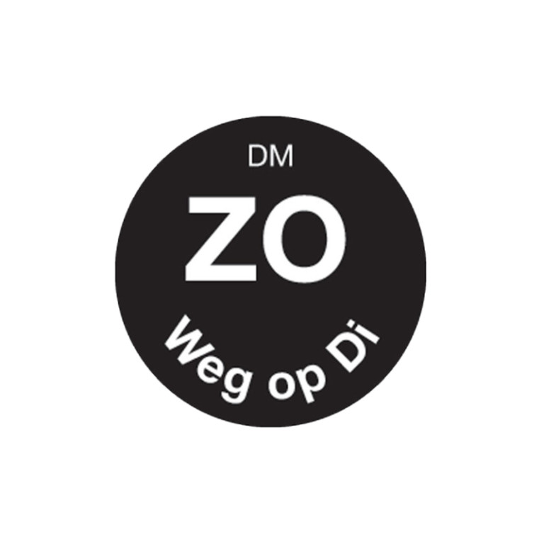 Vol. oplosbare sticker zondag weg op dinsdag 19 mm 500/rol