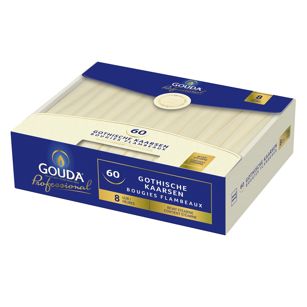 grind emmer krans Gouda Gotische Kaars Stearine Ivoor (60 stuks) - HorecaNova.nl