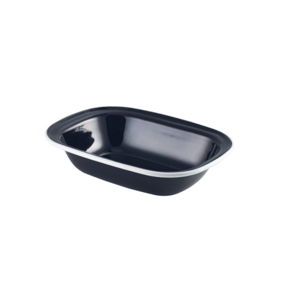 OP BESTELLING: Emaille ovenschaal zwart/wit 20 x 15 cm