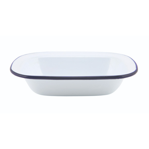 OP BESTELLING: Emaille ovenschaal met blauwe rand 20 cm