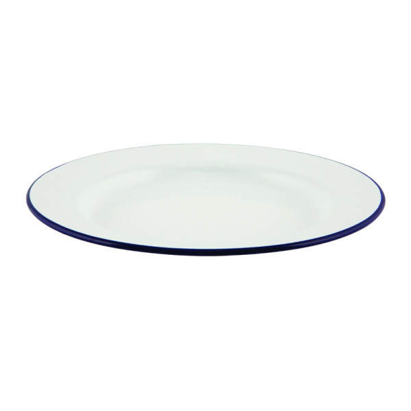 OP BESTELLING: Emaille bord met blauwe rand 20 cm