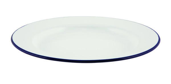 Emaille bord met blauwe rand 24 cm