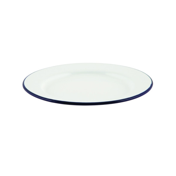 OP BESTELLING: Emaille bord met blauwe rand 26 cm