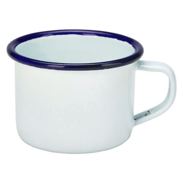 OP BESTELLING: Emaille mini mok met blauwe rand 120 ml
