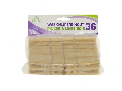 Wasknijpers Hout 36 Stuks