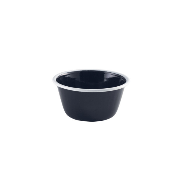 OP BESTELLING: Emaille diepe ovenschaal rond zwart/wit 12 cm 500m