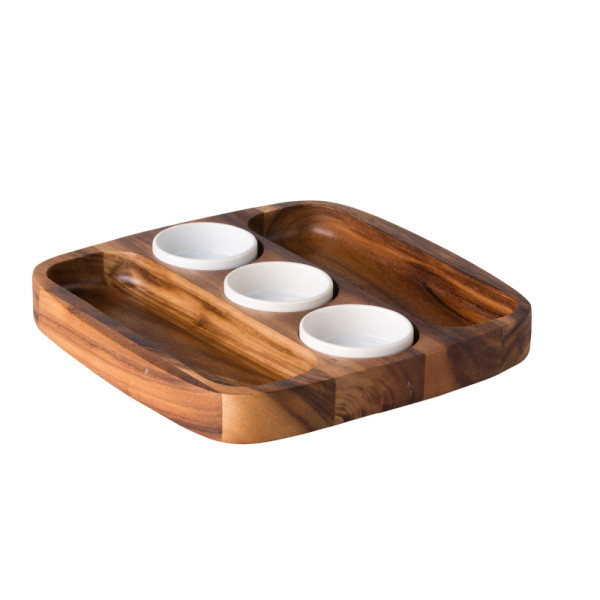 Tortillaschaal dubbel acacia incl 3 saustipje 8 cm