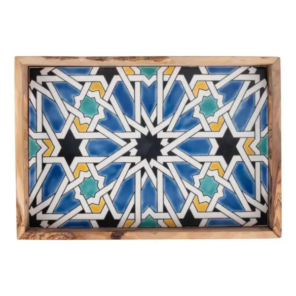 Pure Olive Wood <br /> Dienblad Met Mozaïek Blauw 22 x 32 cm - Afbeelding 2