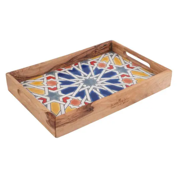 Pure Olive Wood <br /> Dienblad Met Mozaïek Geel 22 x 32 cm