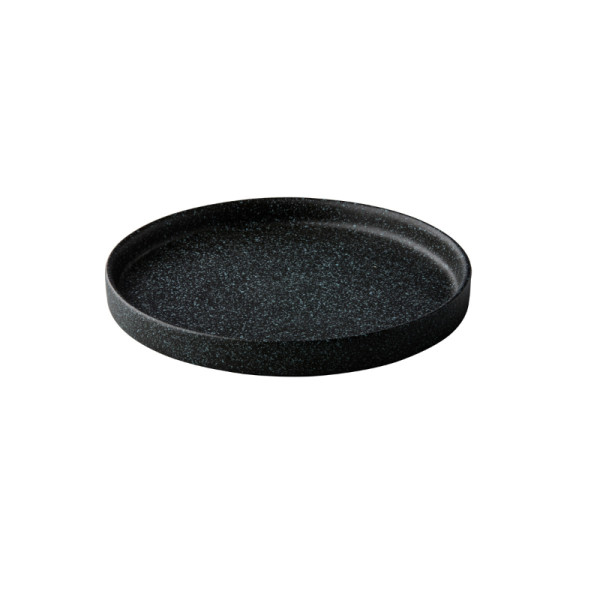 Bord opstaande rand zwart met blauwe spikkels 22cm