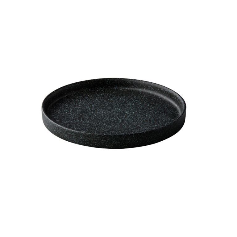 Bord opstaande rand zwart met blauwe spikkels 22cm