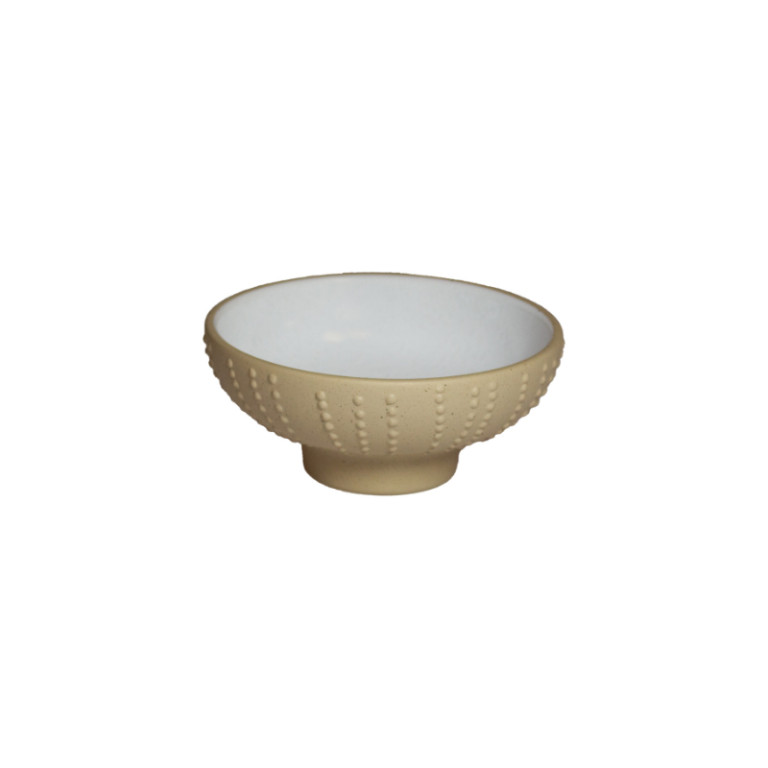 Urchin kom op voet parelwit/stone brown 12 x 5,2 cm 200ml