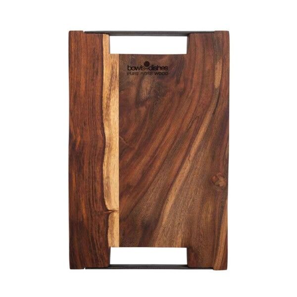 Pure Rose Wood Serveerplank Met 2 Metalen Handgrepen <br /> 30 x 20 x 4 cm - Afbeelding 2