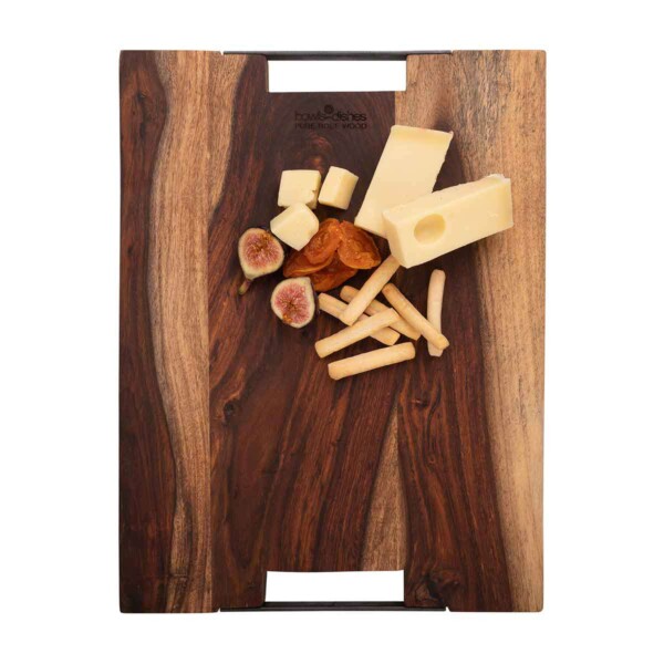 Pure Rose Wood Serveerplank Met 2 Metalen Handgrepen <br /> 40 x 30 x 4 cm - Afbeelding 3