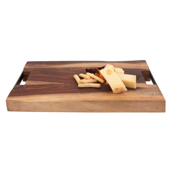 Pure Rose Wood Serveerplank Met 2 Metalen Handgrepen <br /> 40 x 30 x 4 cm