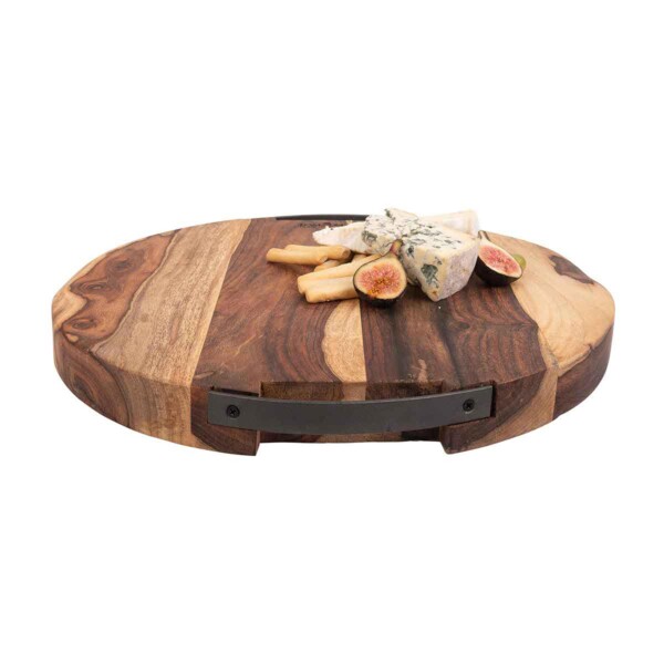 Pure Rose Wood Serveerplank Rond Met 2 Metalen Handgrepen <br /> Ø 39 x 4 cm - Afbeelding 2