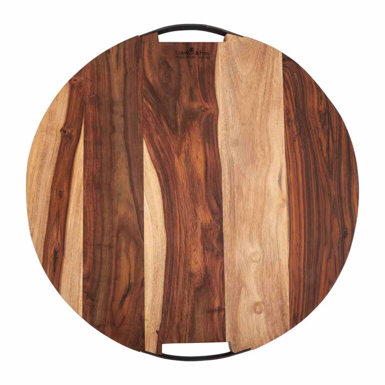 Pure Rose Wood Serveerplank Rond Met 2 Metalen Handgrepen <br /> Ø 49 x 4 cm - Afbeelding 2