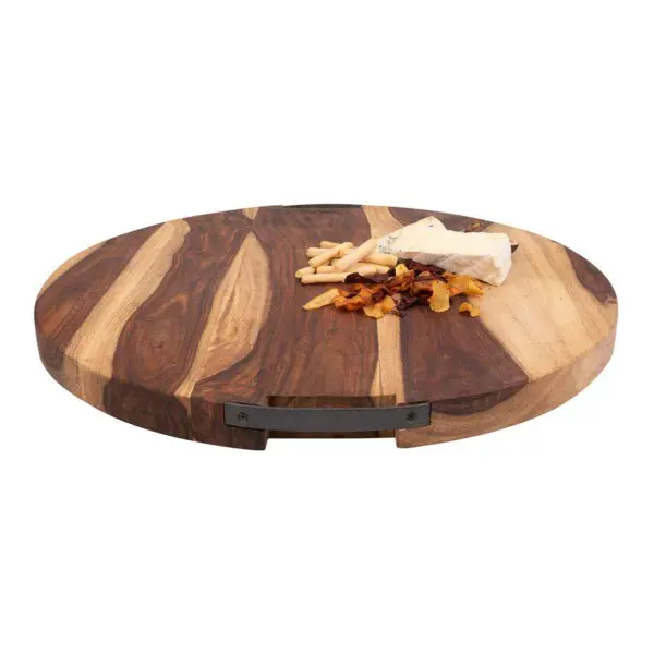 Pure Rose Wood Serveerplank Rond Met 2 Metalen Handgrepen <br /> Ø 59 x 4 cm - Afbeelding 2
