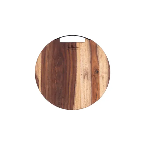 Pure Rose Wood Serveerplank Rond Met Metalen Handgreep <br /> Ø 30 x 2 cm