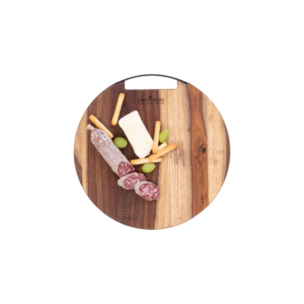 Pure Rose Wood Serveerplank Rond Met Metalen Handgreep <br /> Ø 35 x 2 cm