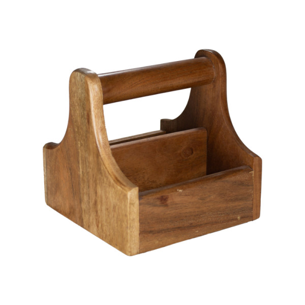Tafelcaddy klein m/handvat bruin acaciahout 15 x 15 x 15 cm