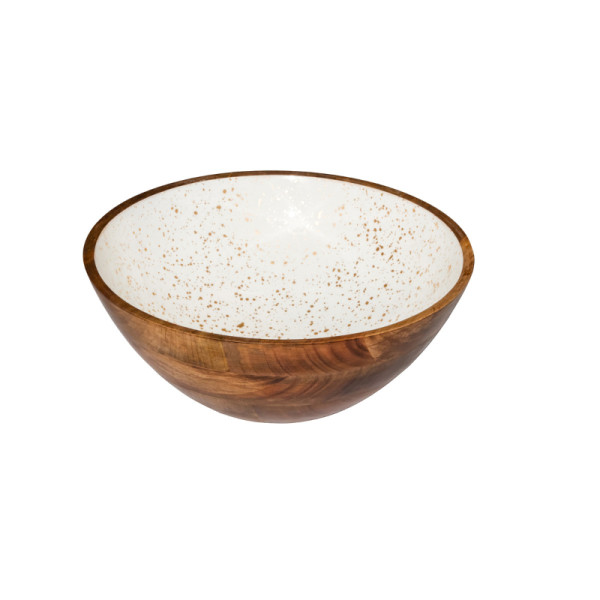 Kom wit met goud mangohout 30 x 10 cm