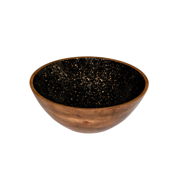 Kom zwart met goud mangohout 30 x 10 cm