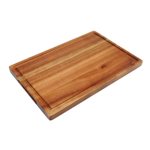 Acacia plank rechth. met inkeping 34 x 22 x 2 cm