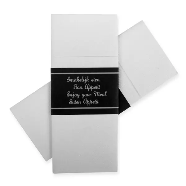 Airlaidservet Wit <br /> + Banderol Zwart <br /> (per 20.000 stuks)