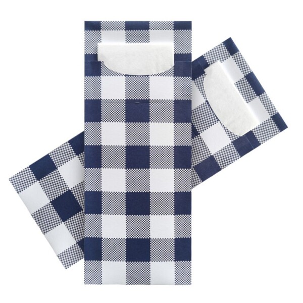 Standaard Bestekzakje <br /> Blauw Ruit 200 x 85 mm <br /> (per 3000 stuks)