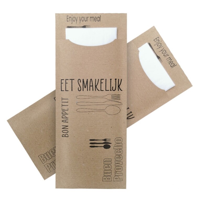 Standaard Bestekzakje <br /> Eet Smakelijk 200 x 85 mm <br /> (per 3000 stuks)