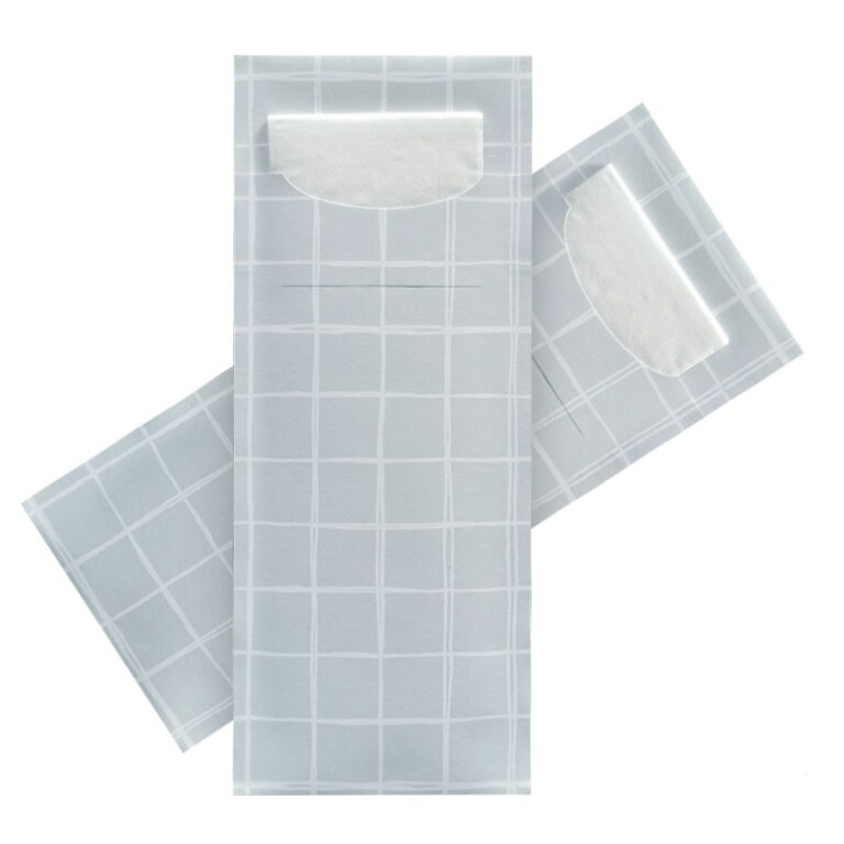 Standaard Bestekzakje <br /> Grijs Ruit 200 x 85 mm <br /> (per 3000 stuks)