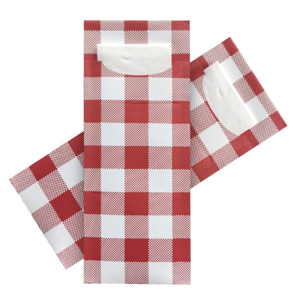 Standaard Bestekzakje <br /> Rood Ruit 200 x 85 mm <br /> (per 3000 stuks)