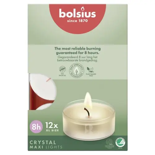 Bolsius Clear Cup Maxi-licht 8-uur (12 stuks)