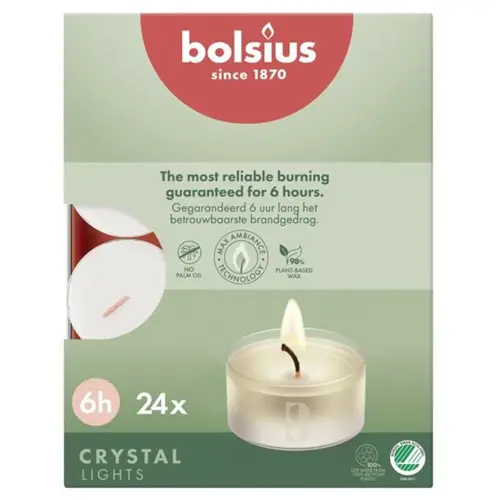 Bolsius Clear Cup Theelicht 6-uur (24 stuks)