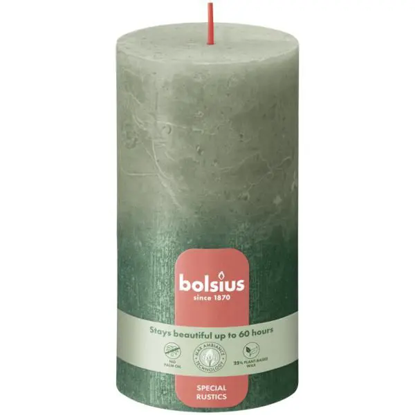 Bolsius Stompkaars Rustiek Fading Metallic 130/68 Fresh Olive + Metallic Green (per stuk)