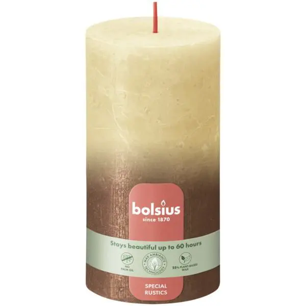 Bolsius Stompkaars Rustiek Fading Metallic 130/68 Oat Beige + Copper (per stuk)