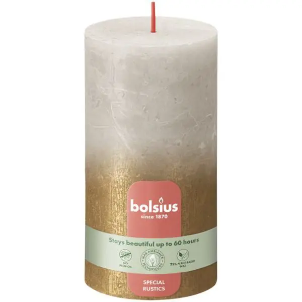 Bolsius Stompkaars Rustiek Fading Metallic 130/68 Sandy Grey + Gold (per stuk)