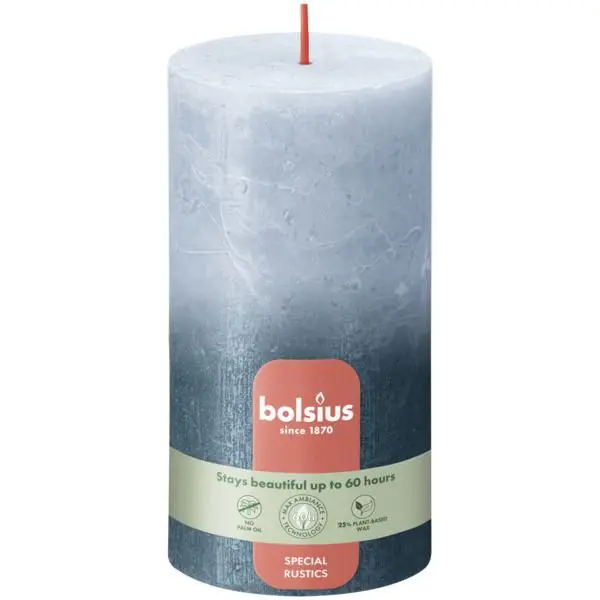 Bolsius Stompkaars Rustiek Fading Metallic 130/68 Sky Blue + Blue (per stuk)