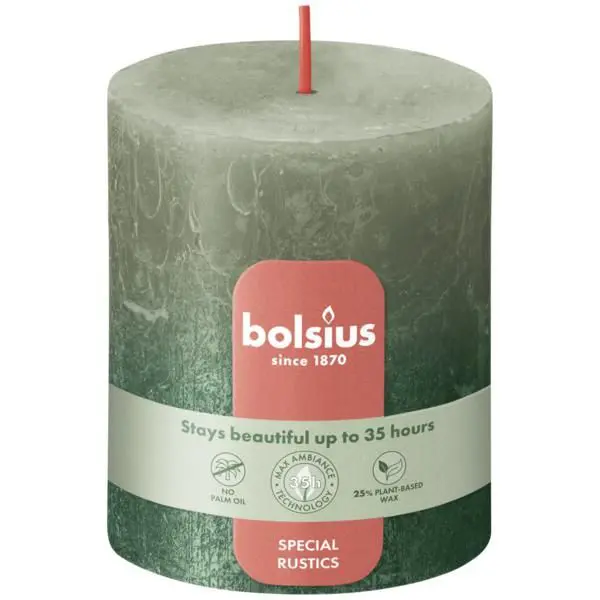 Bolsius Stompkaars Rustiek Fading Metallic 80/68 Fresh Olive + Metallic Green (per stuk)